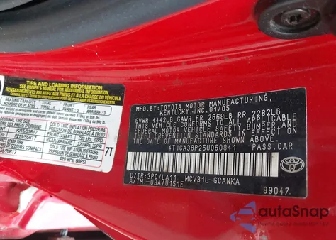 2005 Toyota Camry z USA, uszkodzony, nr VIN 4TICA38P25U060841